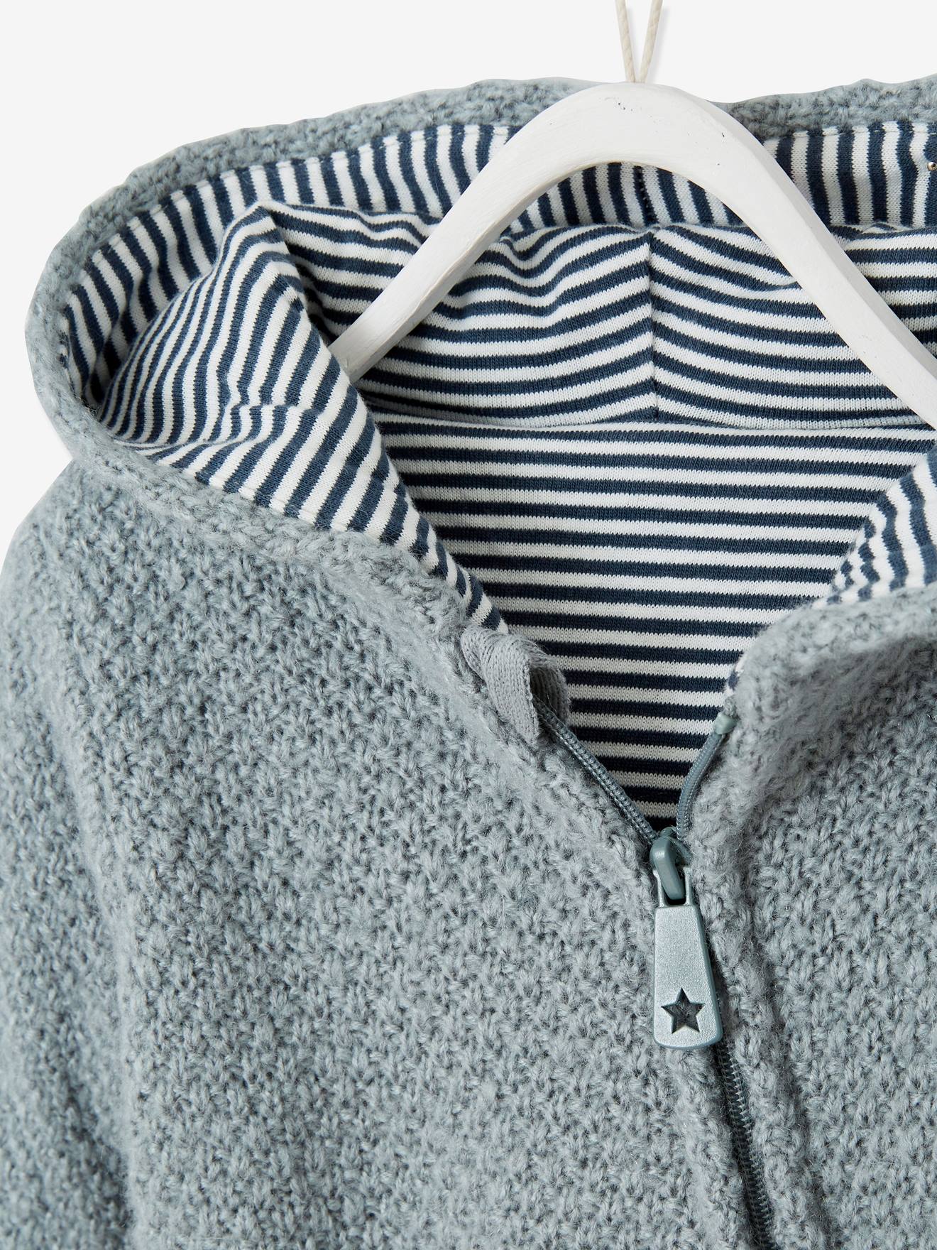 Combinaison en tricot bébé naissance doublée ivoire rayé