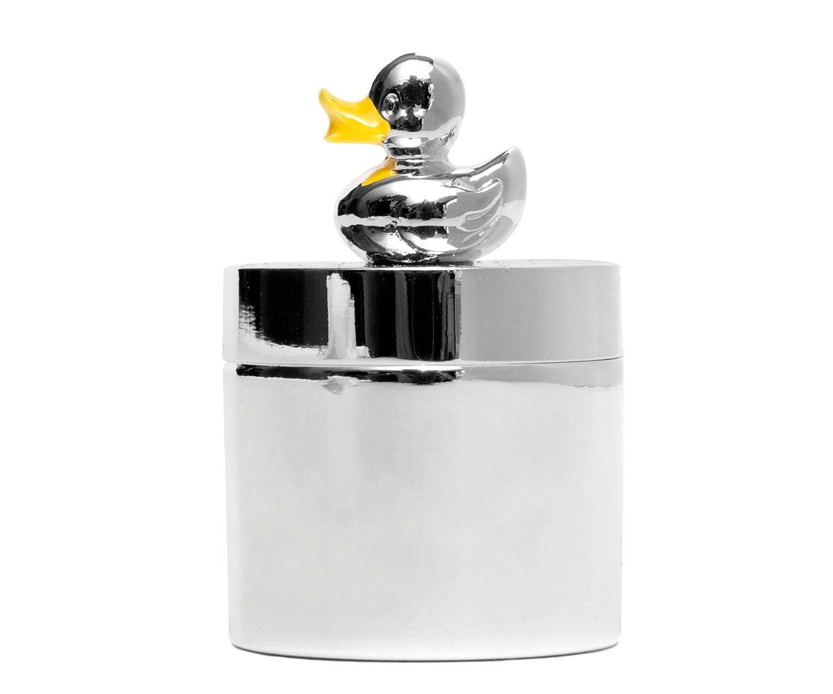 Brillibrum Zahndose Milchzahndose versilbert Zahndose mit kleinem Entchen Zahndöschen Dose für Milchzähne Taufgeschenk Lockendose Dose Schatulle Ente Silber