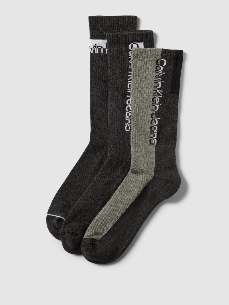 Socken mit Label-Print im 3er-Pack in dunkelgrau meliert