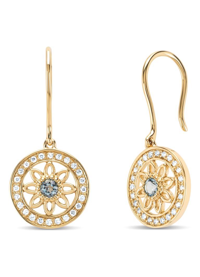 Diamond Point Yellow gold earrings, 0.12 ct aquamarine, Birthstones