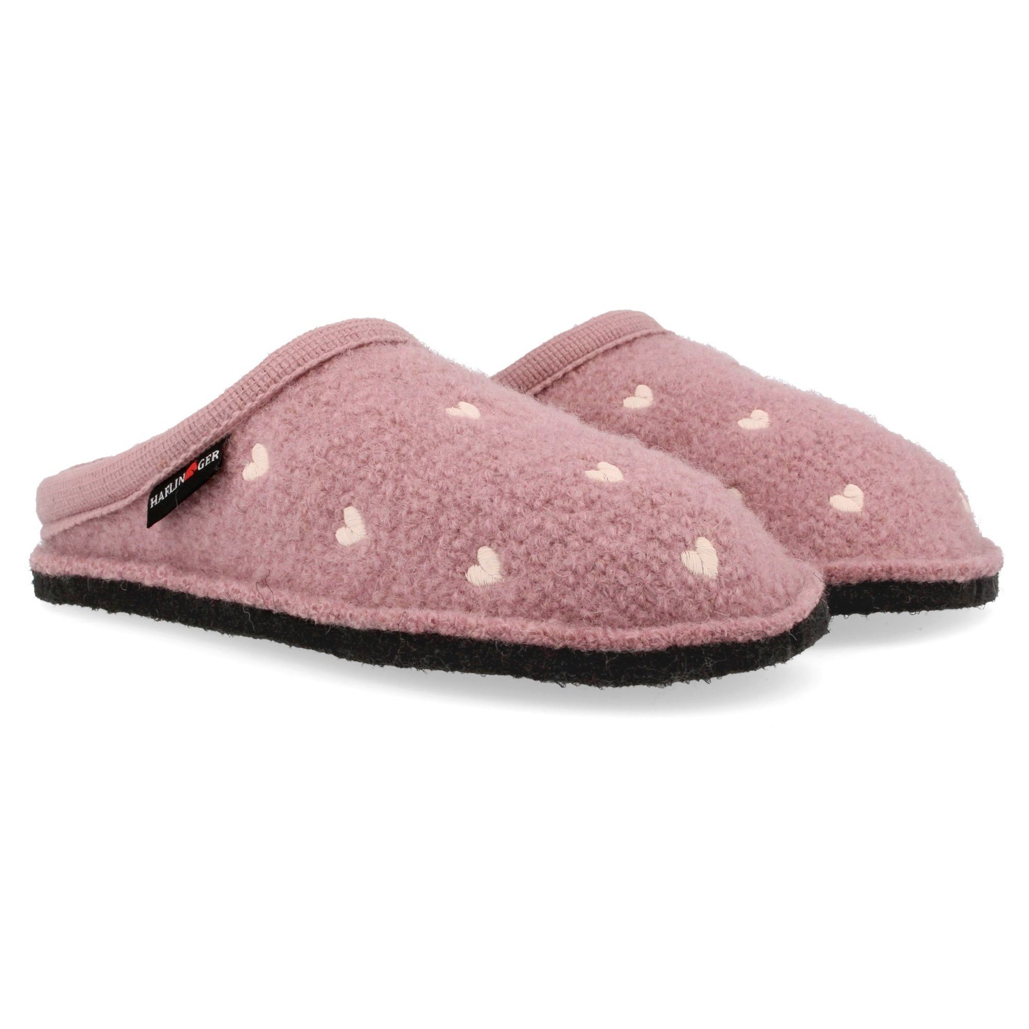 Haflinger Flair Valentine Pantoffeln aus gewalkter Wolle Herzmotiv Unisex Hausschuh