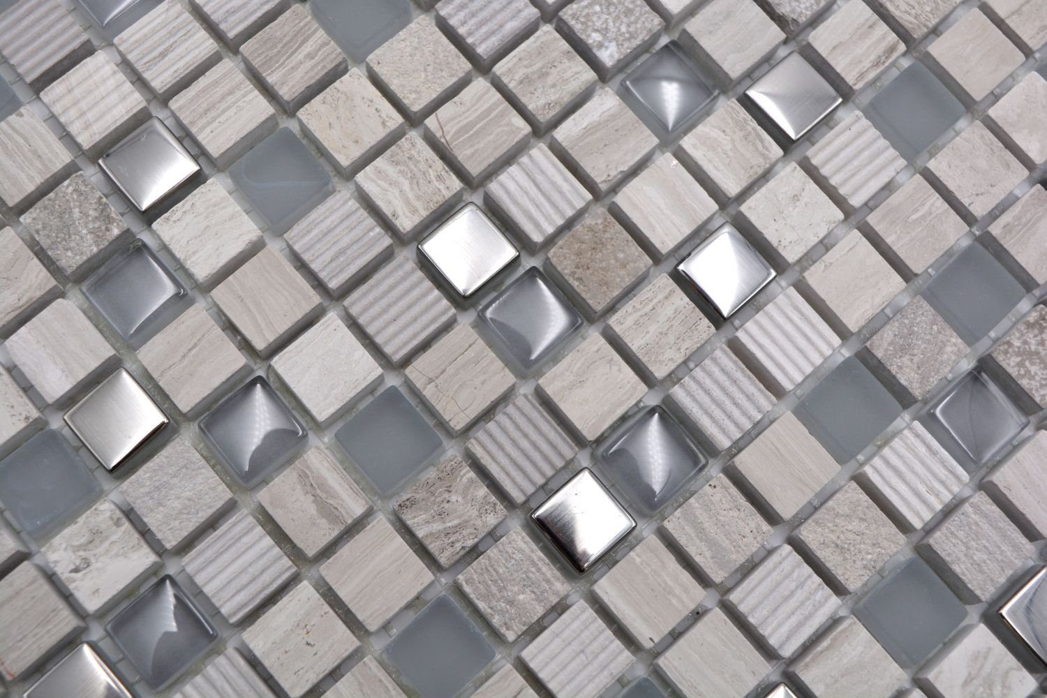 Mosani Mosaikfliesen Glasmosaik Naturstein Mosai hellgrau silber matt / 10 Matten