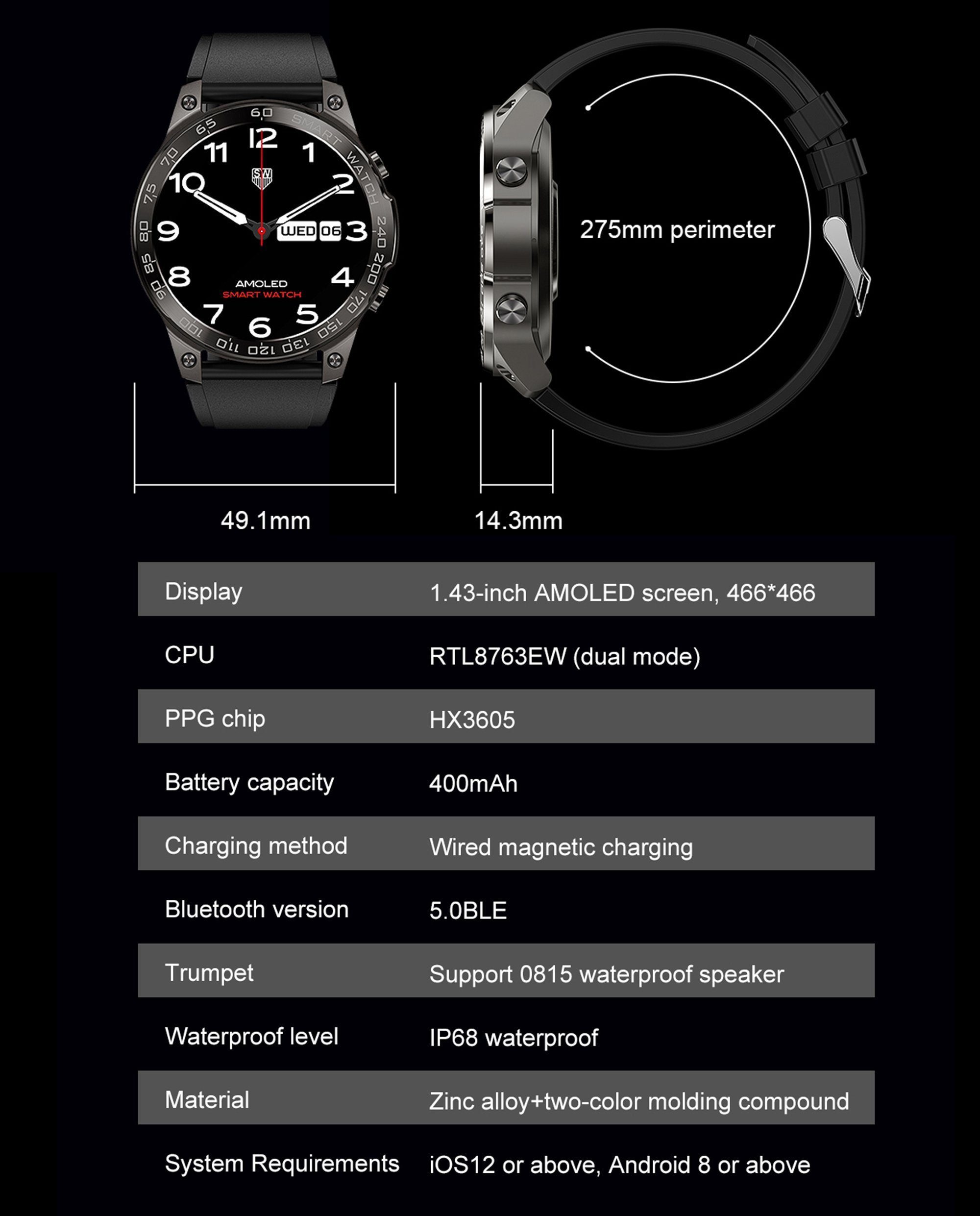 Mutoy Smartwatch, Fitness Tracker Uhr für Damen Herren Smartwatch (3.63 cm/1,43