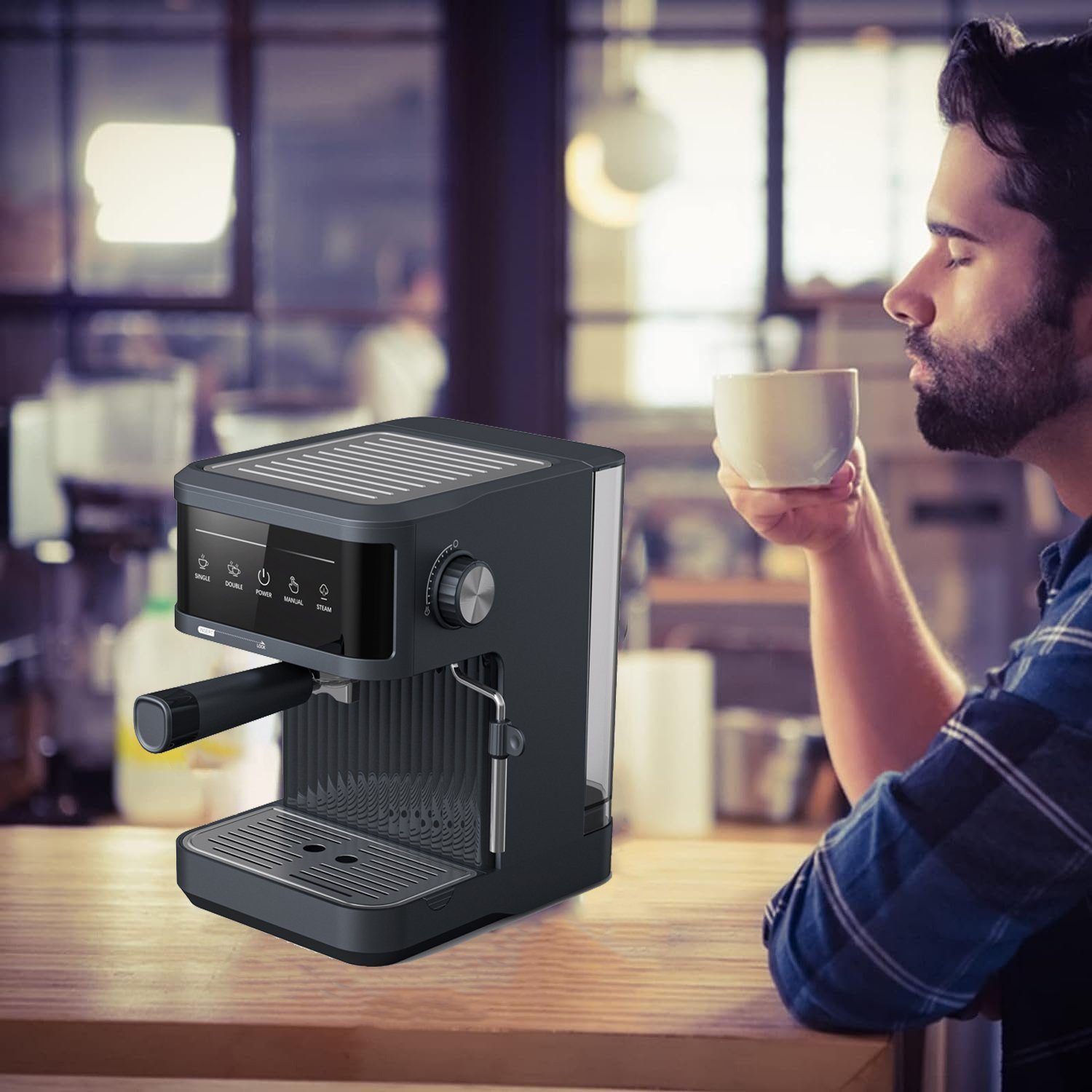 Mutoy Kaffeevollautomat Kaffeevollautomat,Espresso Siebträgermaschine 20 Bar, Kaffeemaschine für den Hausgebrauch, 850W, 1,8 Liter Wassertank