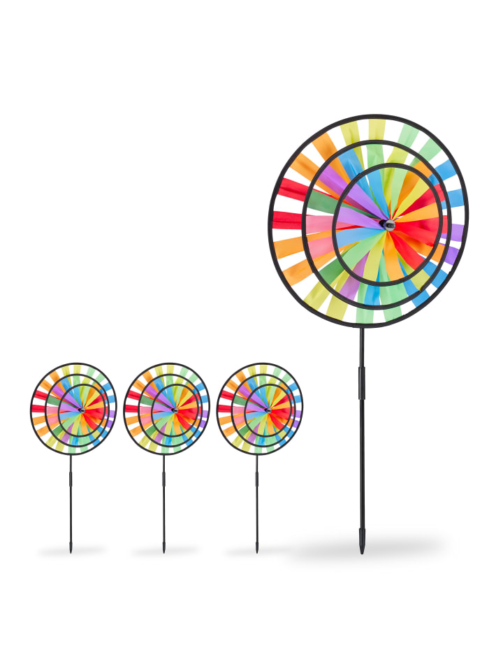 relaxdays 4x Windrad in Bunt - (B)35,5 x (H)73,5 x (T)15 cm günstig kaufen onesize