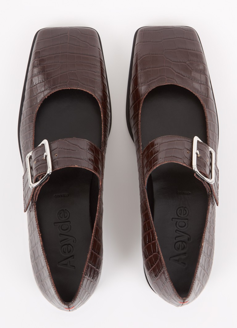 Aeyde Sunny calfskin ballerina with crocodile texture