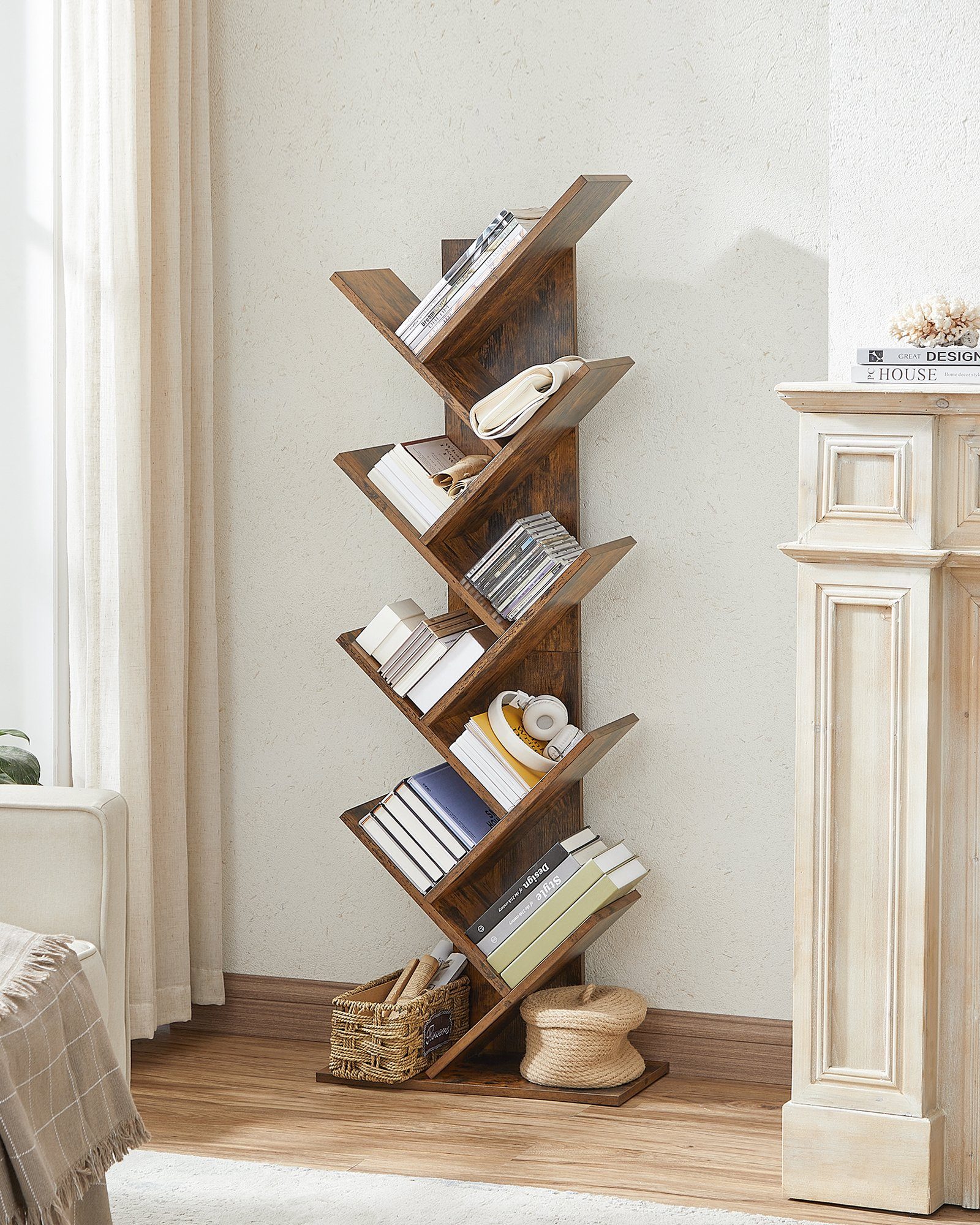 VASAGLE Bücherregal, Raumteiler, Standregal mit 8 Ebenen, 50 x 25 x 141,5cm