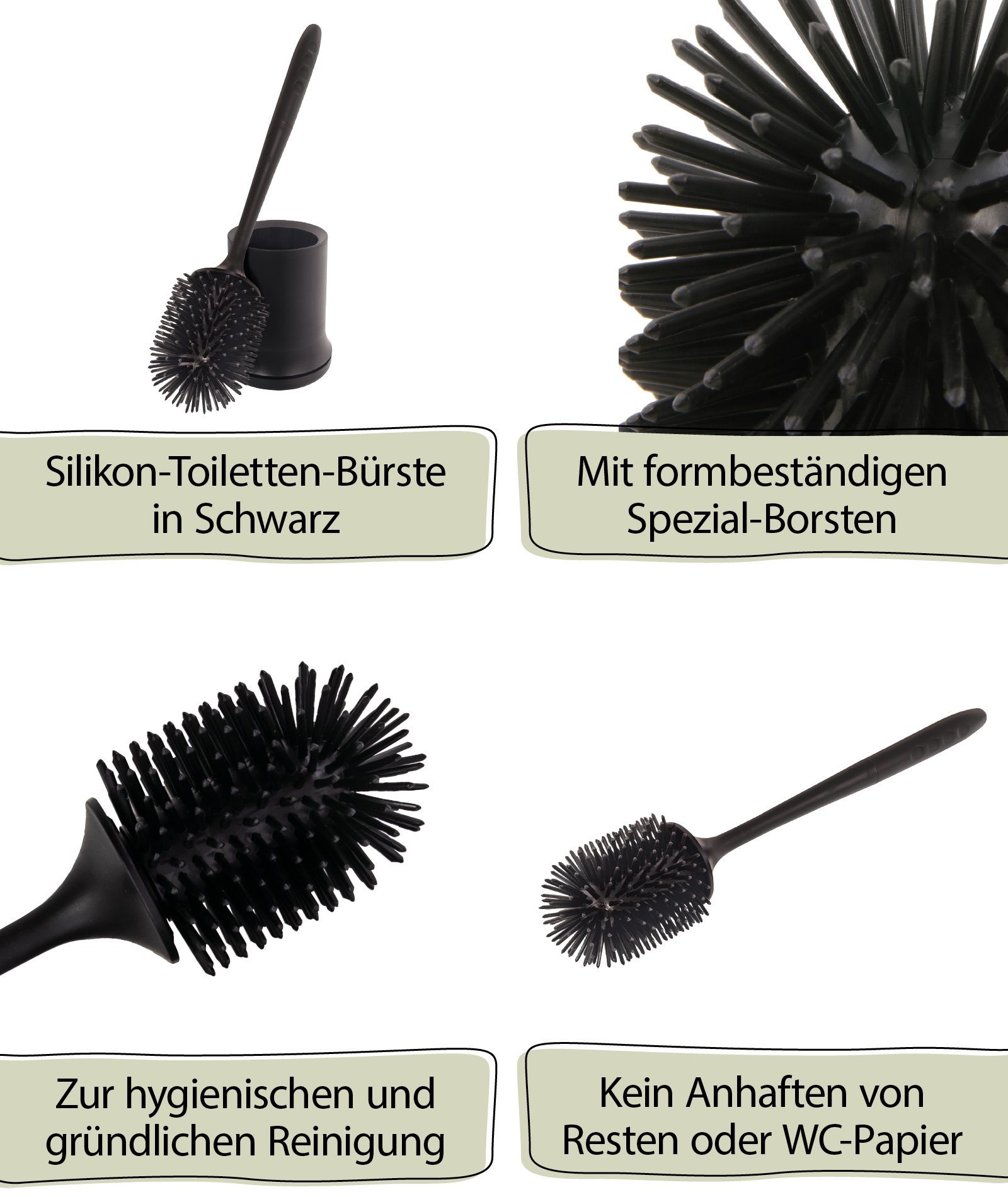 aquaSu WC-Reinigungsbürste Limited, WCs, (Bürstengarnitur, 2-tlg., mit Silikonborsten und Behälter), hygienisch, Wandmontage zum Kleben, ergonomisch, schwarz, 870733