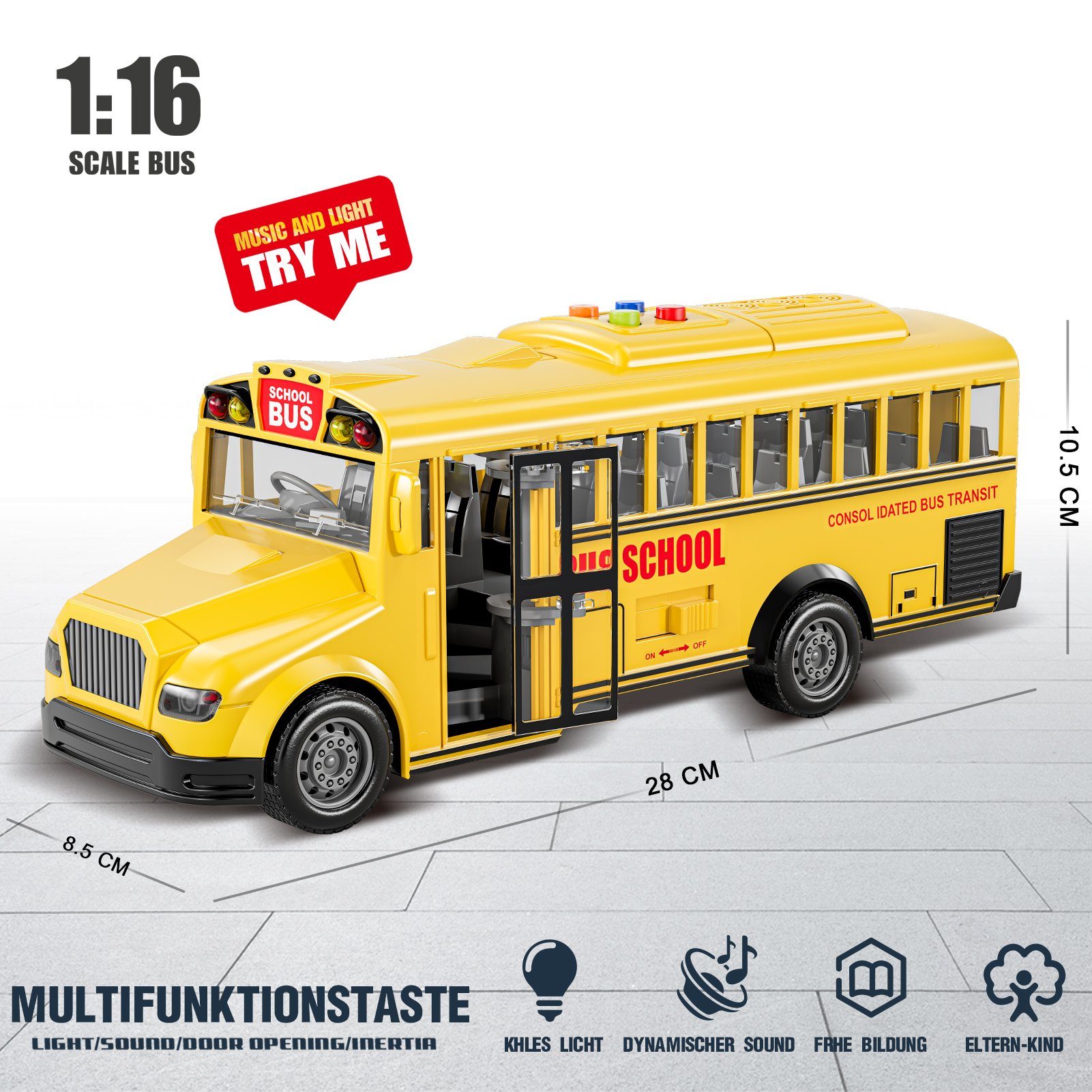 Esun Spielzeug-Auto Spielzeugauto ab 234jahre, 1:16 cars spielzeug mit Sound und Licht, (Set, Komplettset), bus spielzeug für Kinder, Geschenk junge 2 3 4 5 jahre