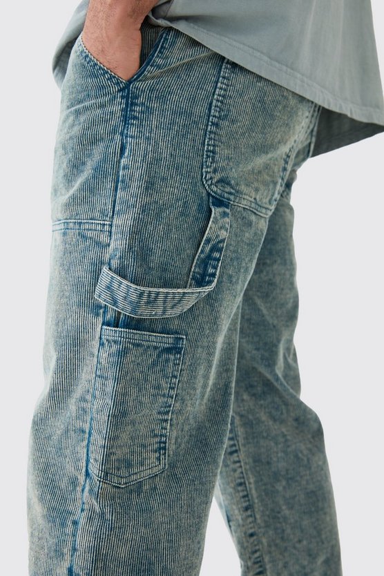 Lockere Cord-Hose mit Acid-Waschung in Dunkelblau