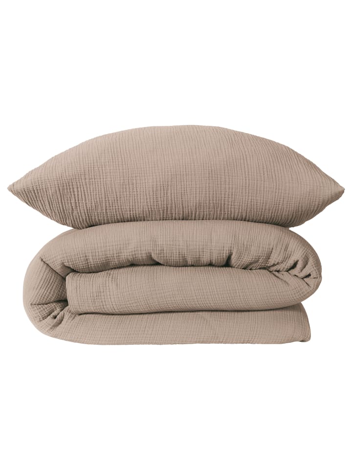 Schiesser Musselin-Bettwäscheset Molly in Taupe günstig kaufen 135 x 200 cm