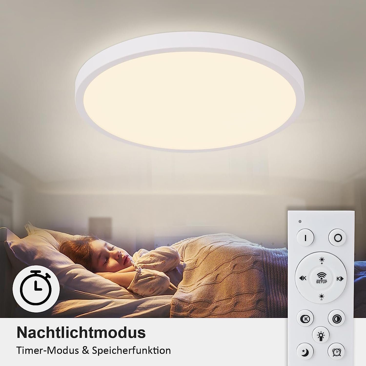 Nettlife LED Panel Weiß Dimmbar mit Fernbedienung Ultra Dünn Rund 20W, Speicherfunktion Timer-Modus, LED fest integriert, Warmweiß Neutralweiß Kaltweiß, für Wohnzimmer Schlafzimmer Badezimmer Küche, 30 x 30 x 2.1 cm