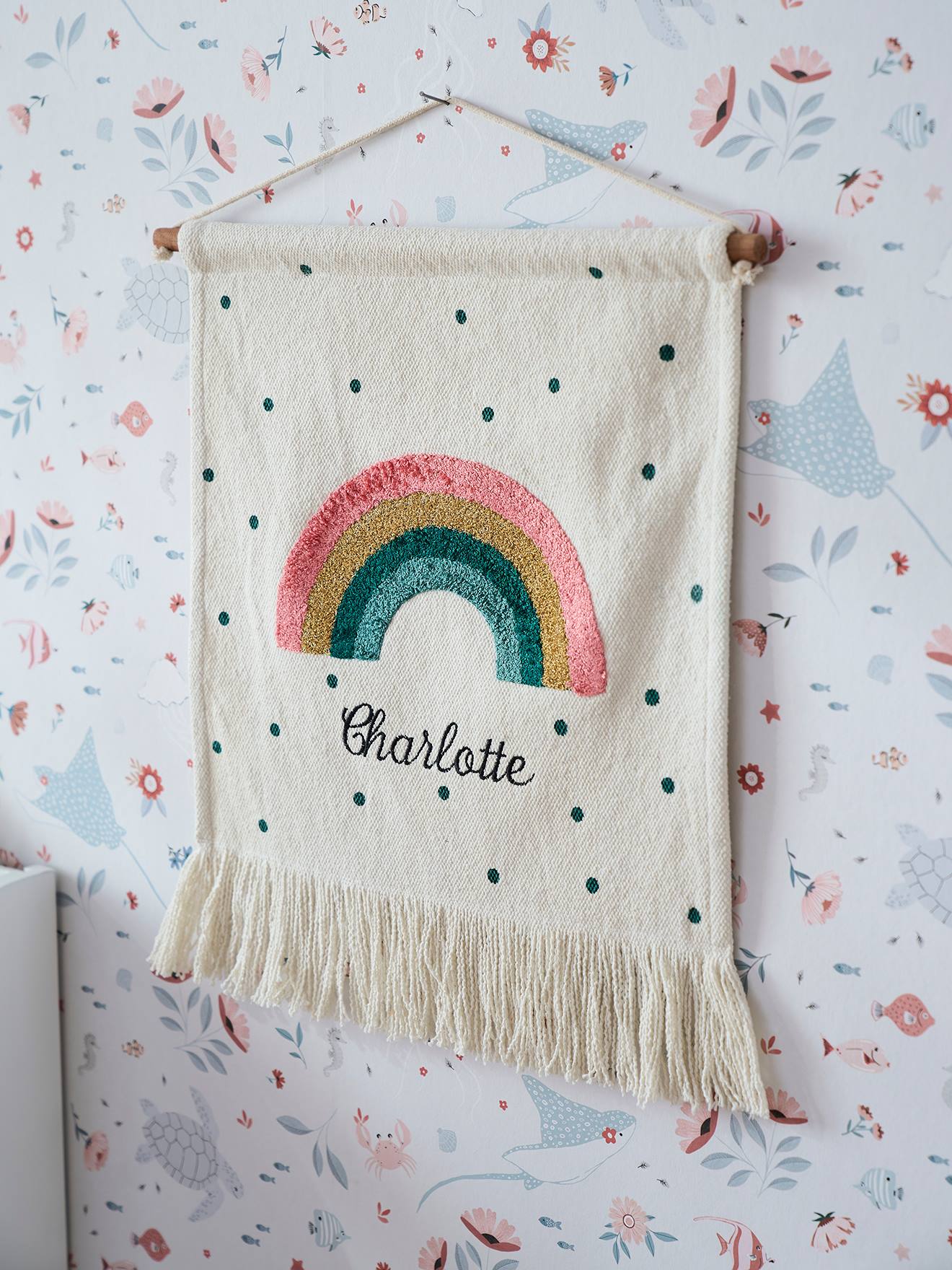 Arc-en-ciel mural personnalisable blanc / rose