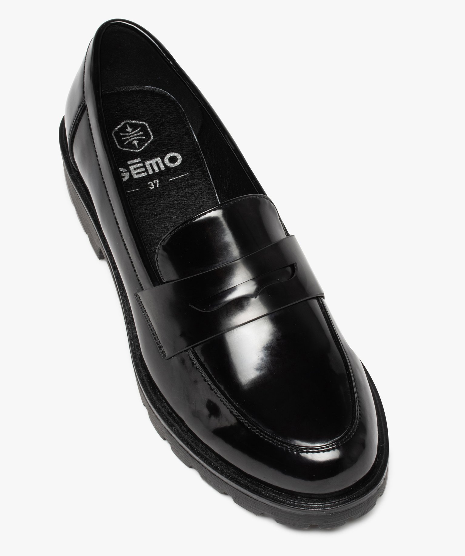 Mocassins femme vernis à semelle crantée noir | GEMO