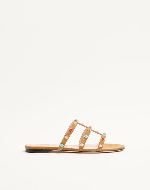 Rockstud Slide Sandal van splitleer met cabochonstenen