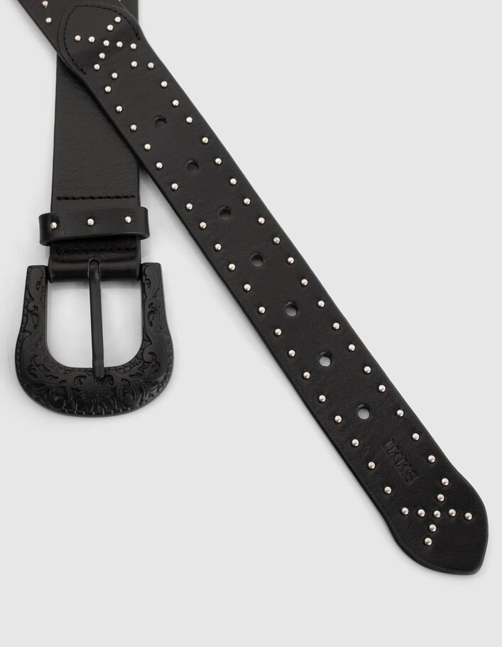 Ceinture cuir noir à clous boucle western Femme