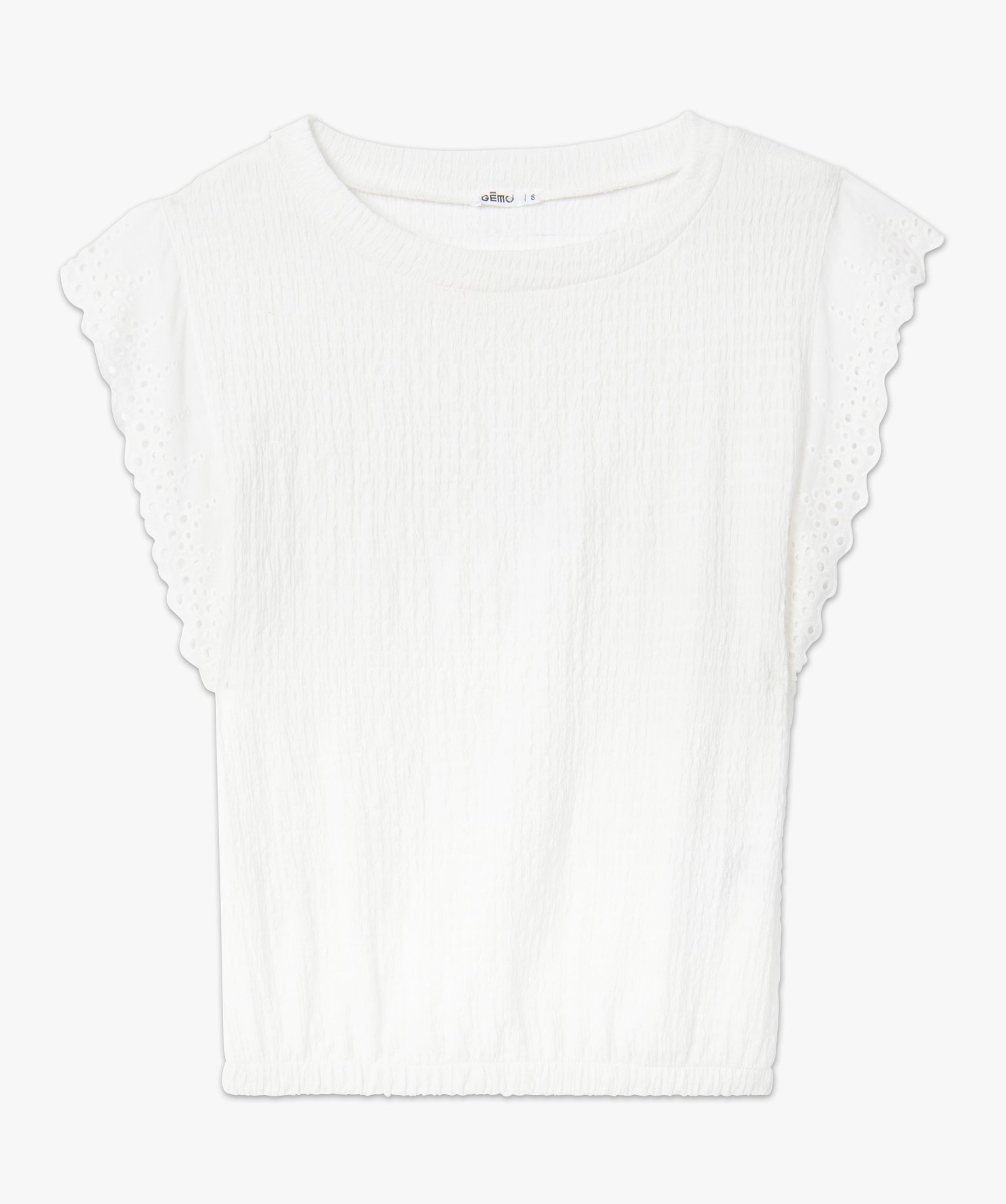 Tee-shirt femme sans manches en matière texturée ecru | GEMO