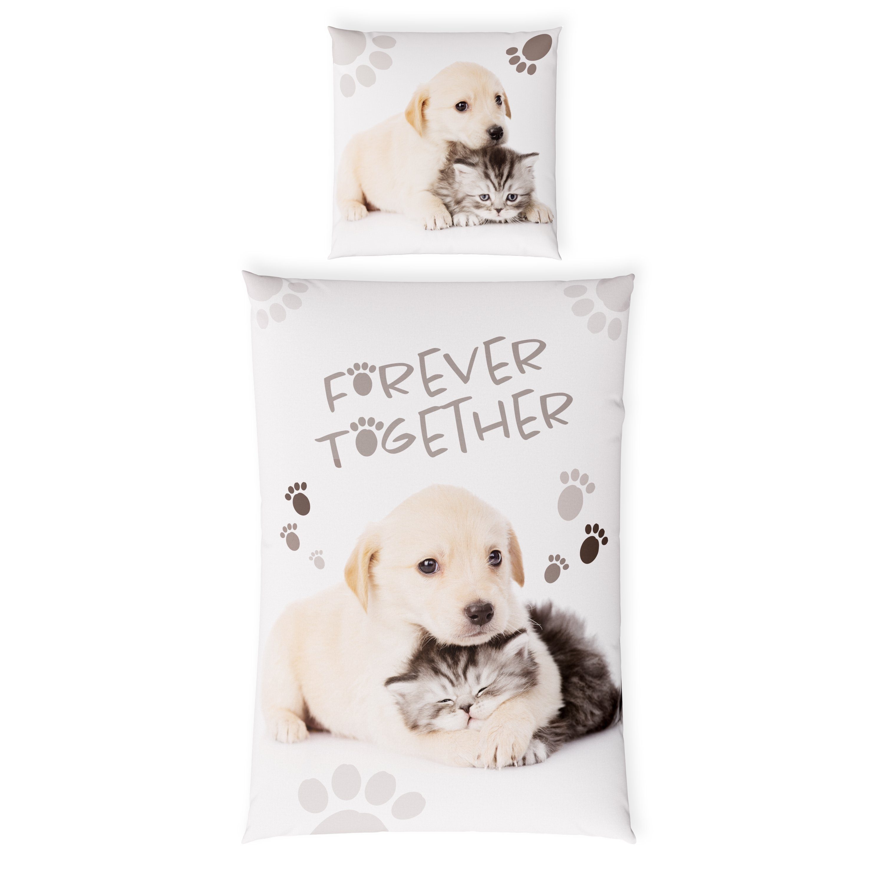 Kinderbettwäsche Leuchtende Bettwäsche 135x200 Kinder Bettwäsche Tiere + 10 SPIELE, Carpe Sonno, Baumwolle, 2 teilig, GLOW IN THE DARK Tier Bettwäsche Hund Katze