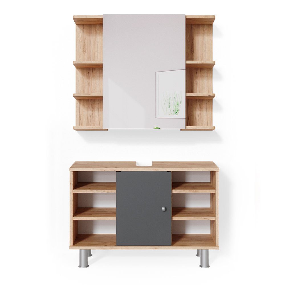 Vicco Badmöbel-Set Badezimmerset FYNN Eiche / Anthrazit Set 5, (2-er Set, 2-St., 2-er Set)