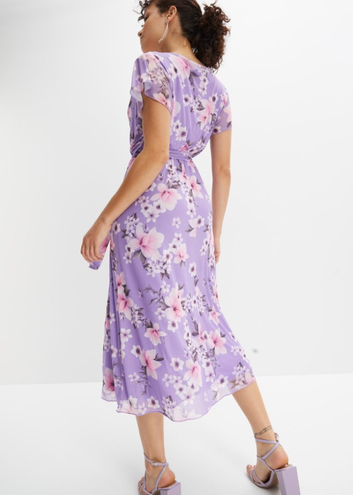 bedrucktes Mesh-Midikleid