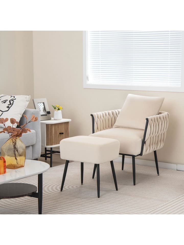 COSTWAY Ohrensessel mit Hocker in Beige günstig kaufen onesize