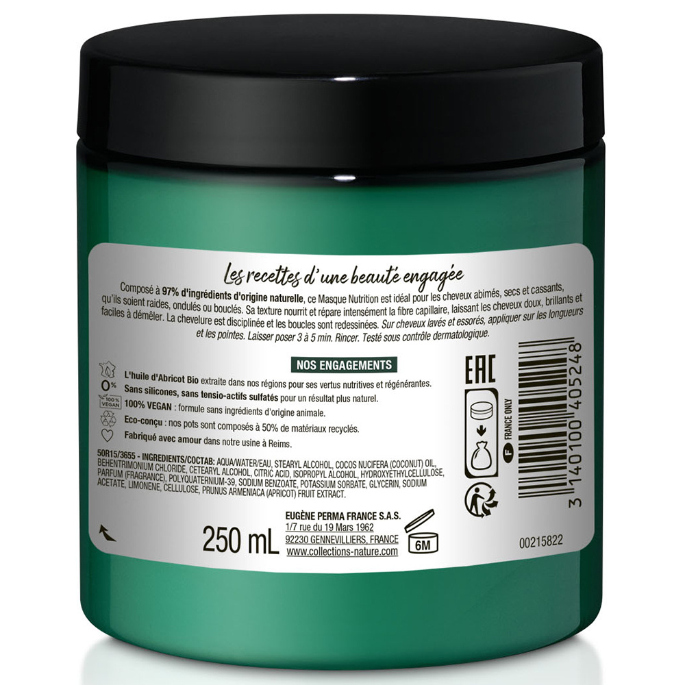 Collections Nature Masque Nutrition Idéal pour les cheveux secs, abimés ou bouclés