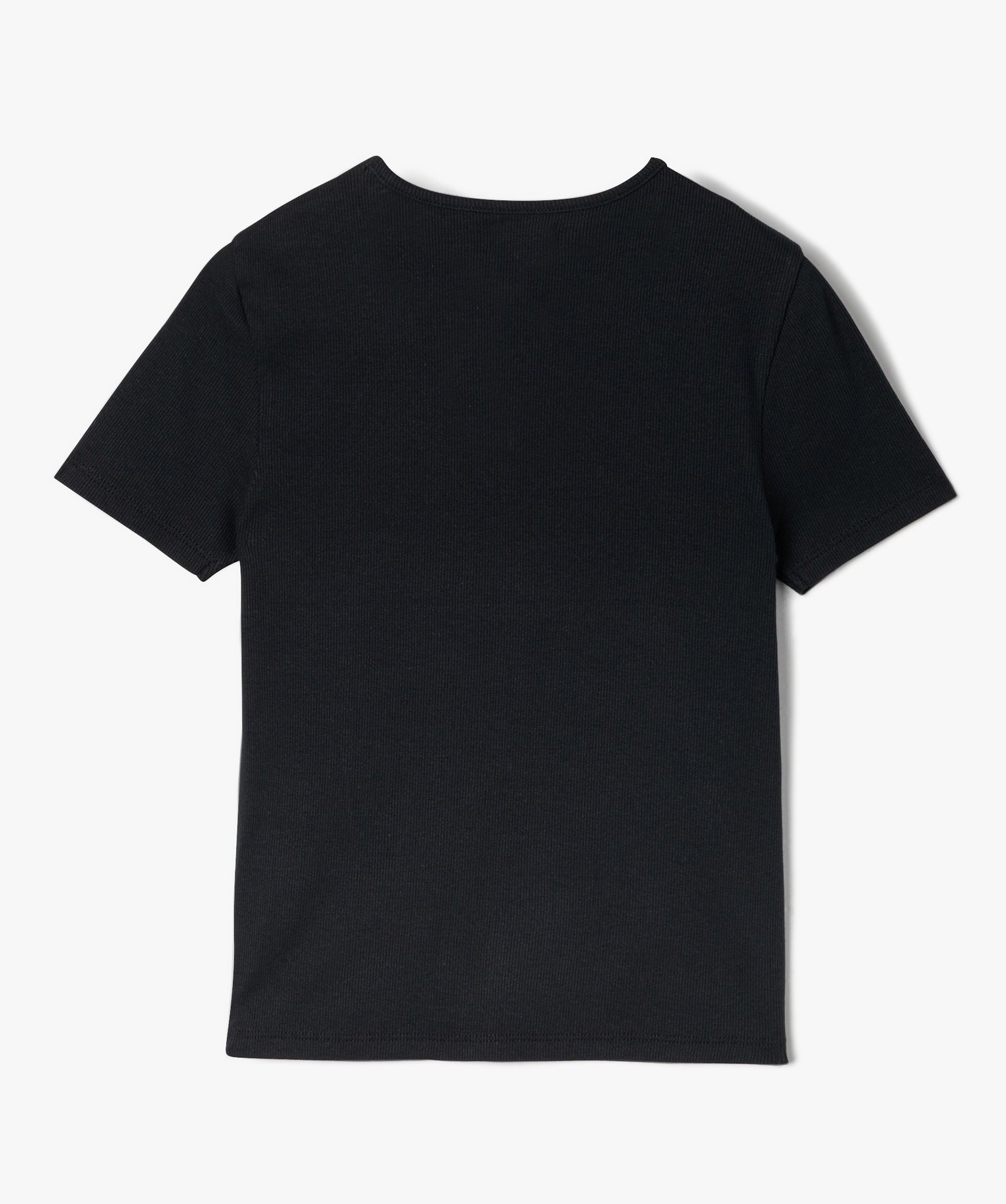 Tee-shirt fille en maille ctelée avec ouverture goutte noir | GEMO