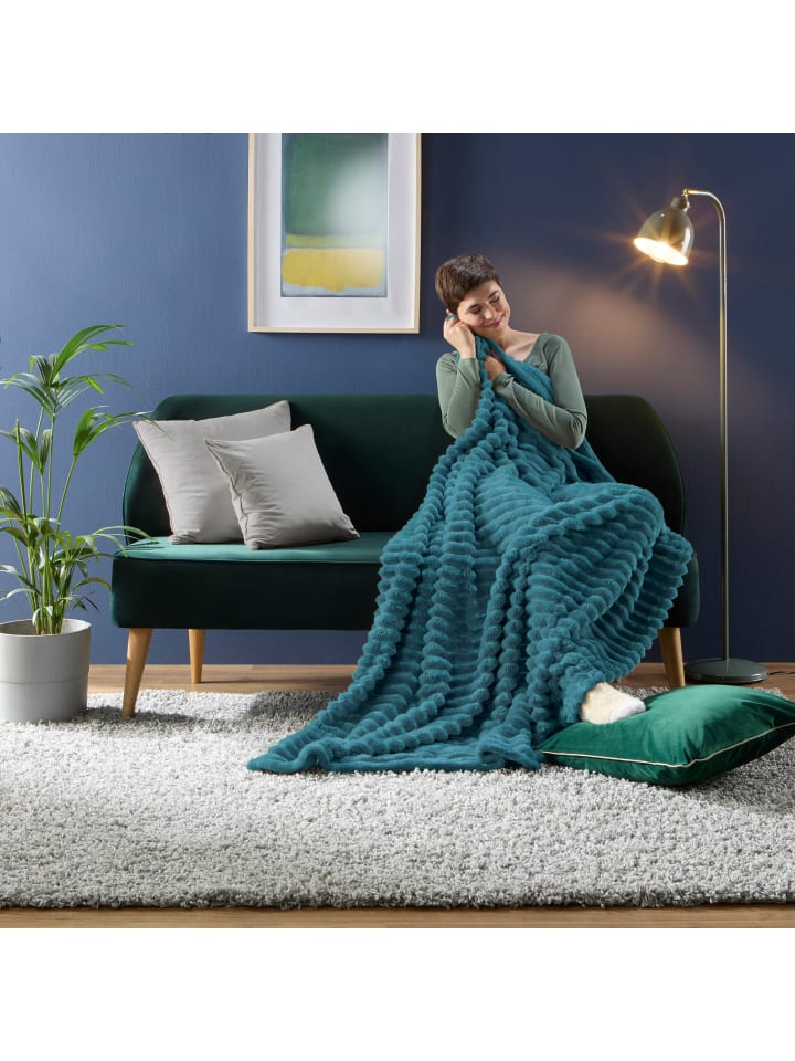 Erwin Müller Fleece, Microfaser Wohndecke 2er-Pack Aosta in petrol günstig kaufen