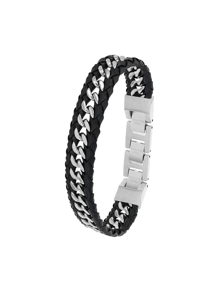JOOP! Armband Edelstahl, Leder in Schwarz günstig kaufen 21,5 cm