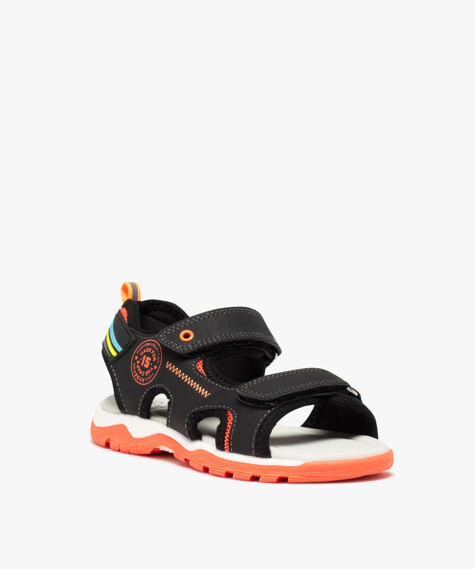 Sandales Garçon avec double scratch et à détails fluo noir | GEMO