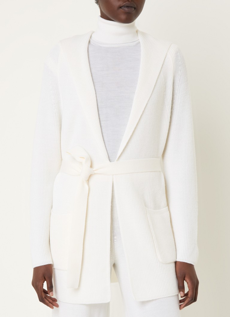 MaxMara Finezza -ribineuleinen neuletakki villaa, jossa huppu