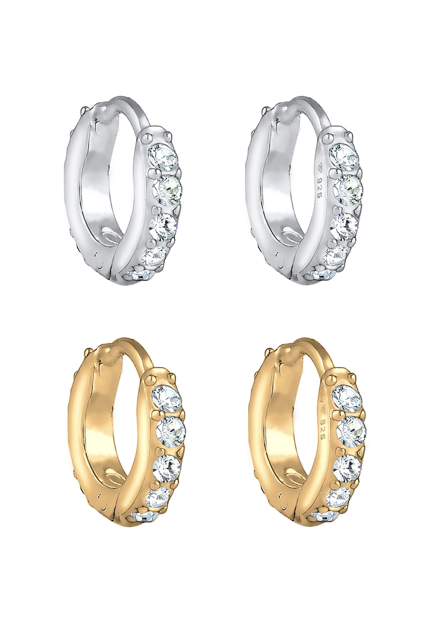 Set di orecchini a cerchio da donna Elli con cristalli in argento sterling 925 e argento placcato oro