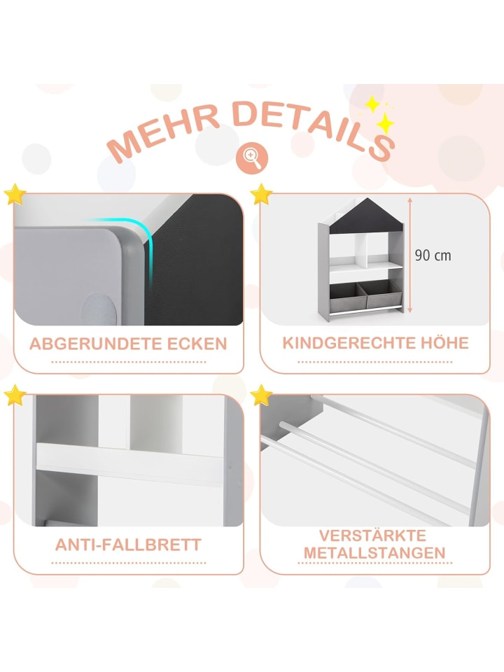 COSTWAY Bücherregal Kinder mit Whiteboard & Tafel 2-in-1 in Grau günstig kaufen onesize