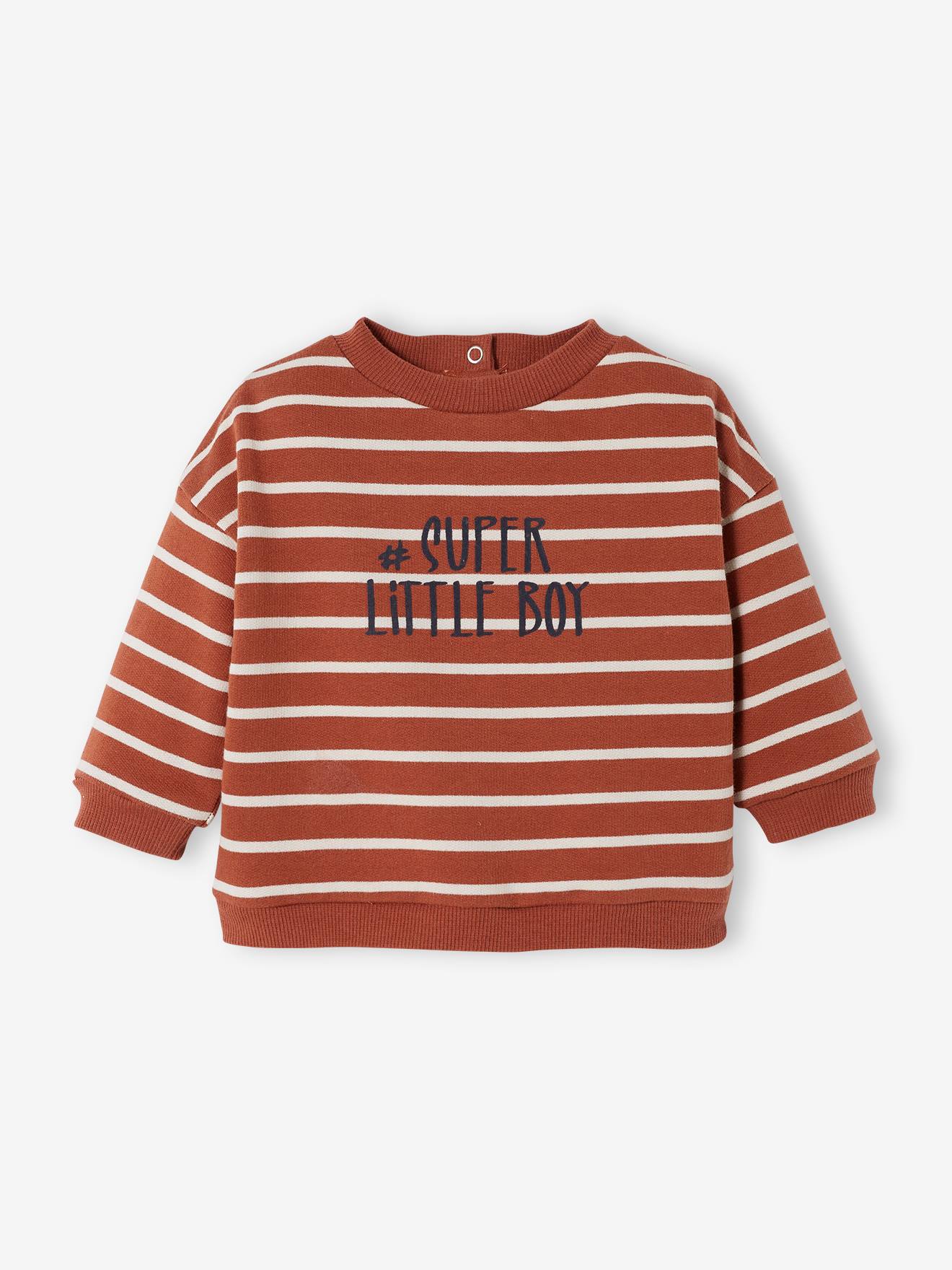 Ensemble bébé sweat + pantalon en velours chocolat rayé