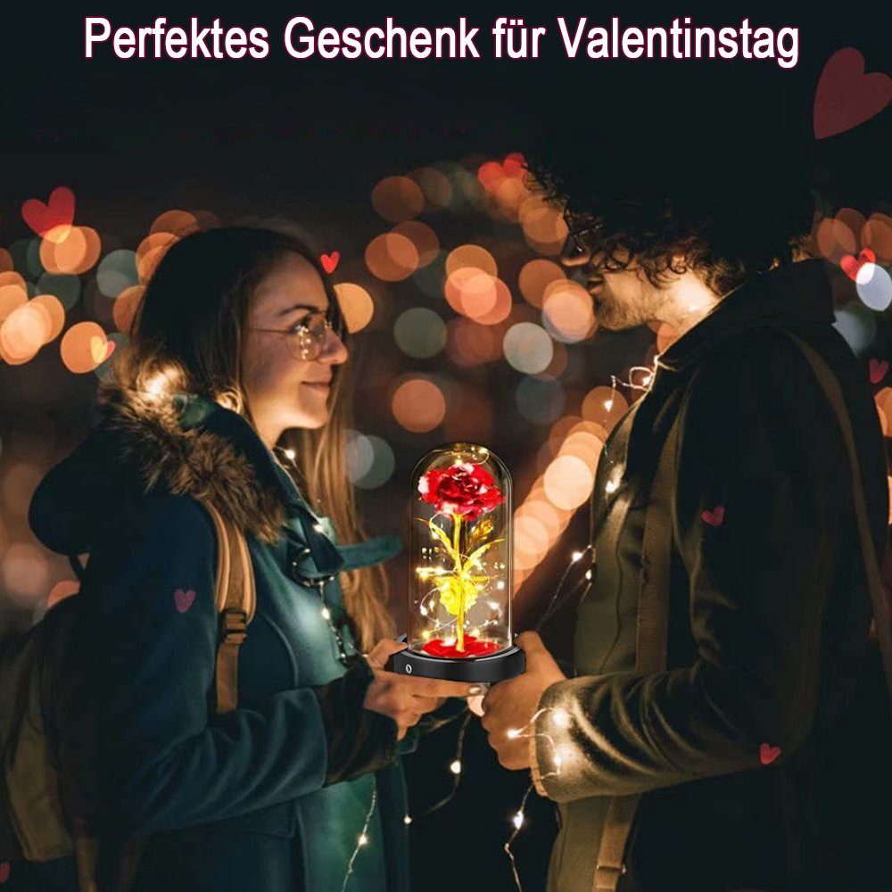 Kunstblume Rose im Glas: Edle Kunst-Rose & Bär, mit LED Lichter,ewige Blumen, Sunicol, Höhe 22 cm, für Hochzeit Muttertag Geburtstag Valentinstag Geschenk