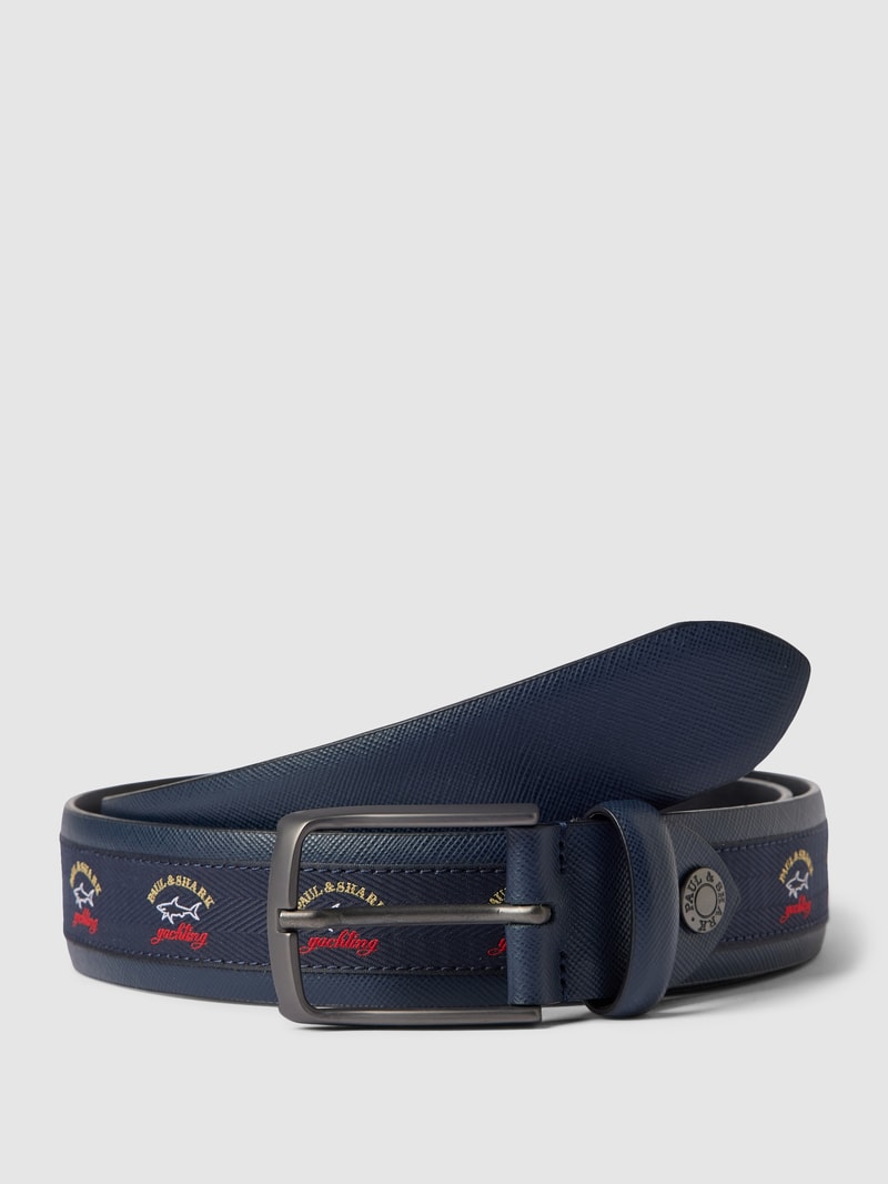 Gürtel aus Leder mit Label-Stitching in marineblau