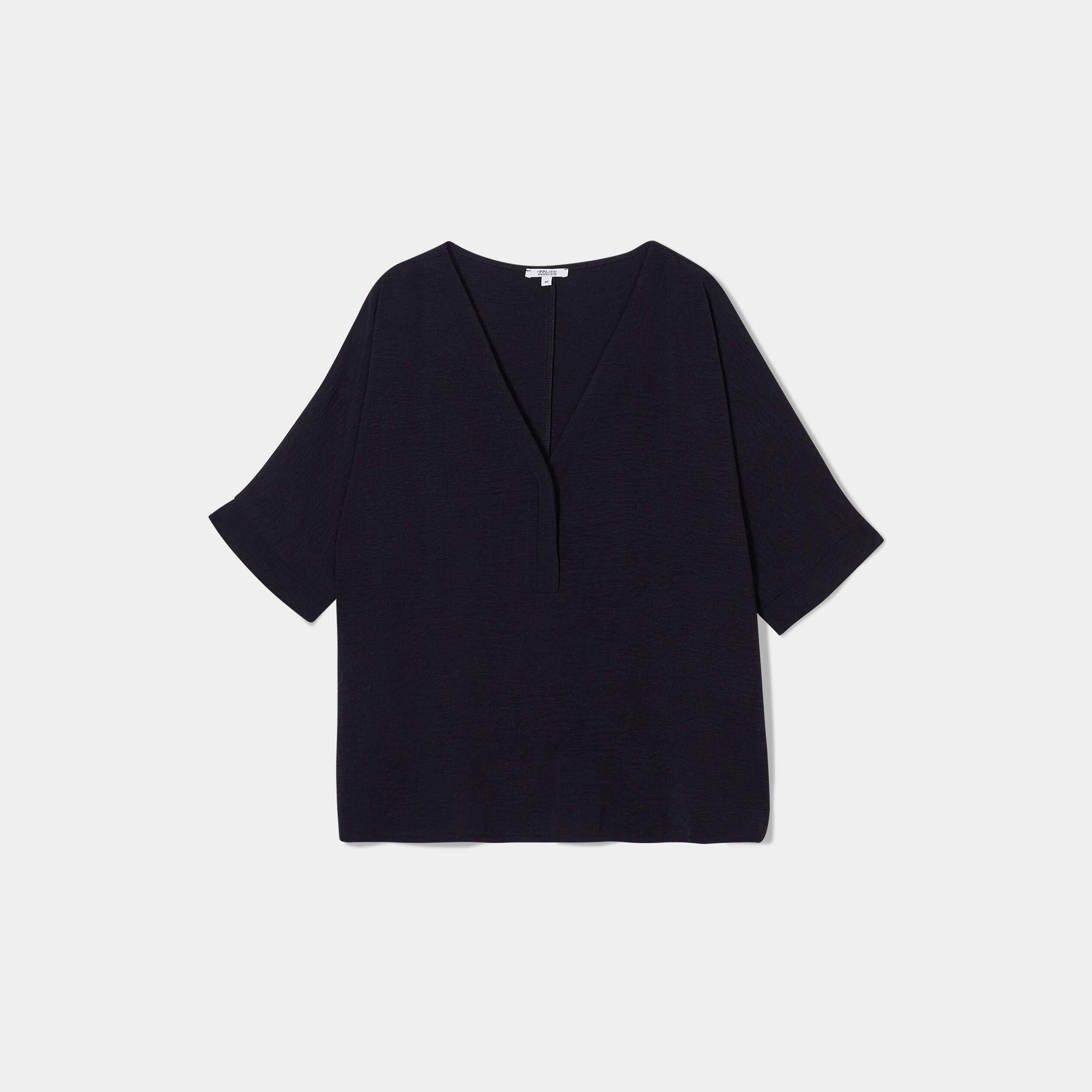 Blouse col en V manches chauves-souris noir femme grande taille | La Halle