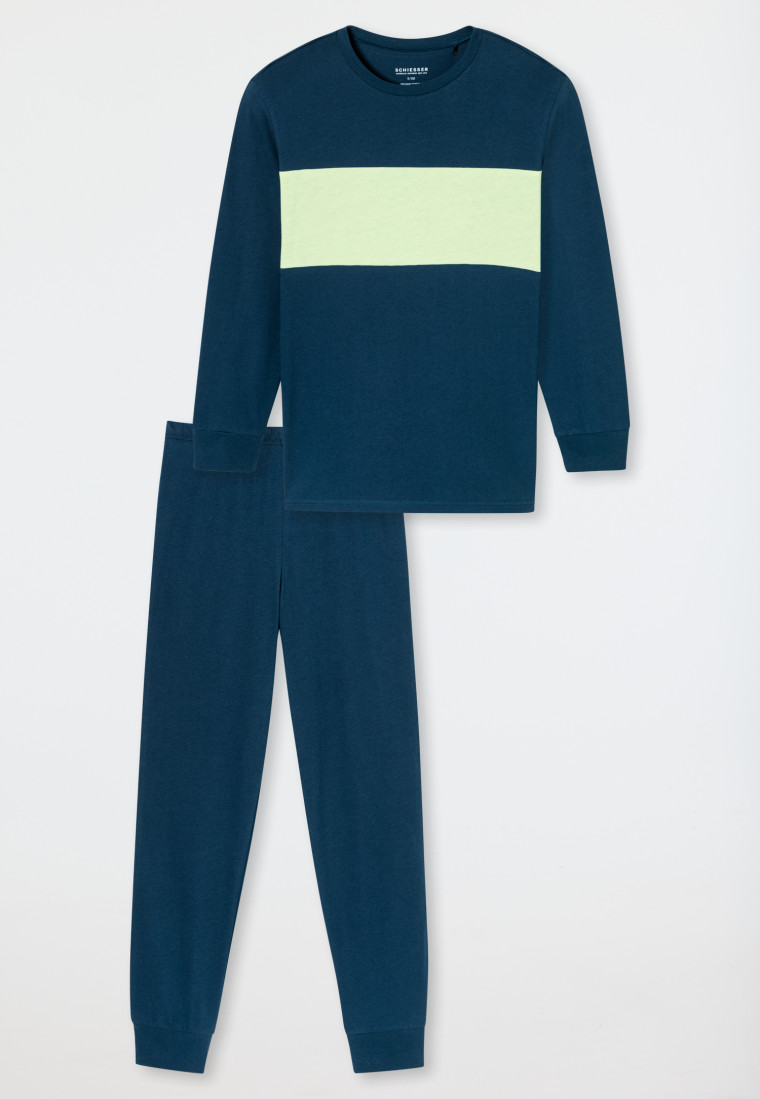 Schlafanzug lang Bündchen nachtblau - Teens Nightwear
