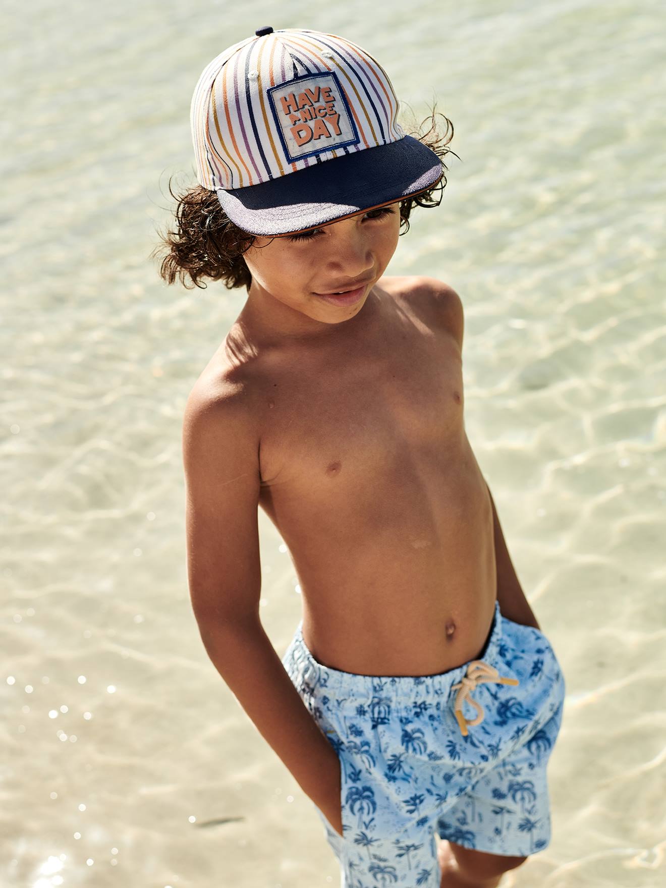 Short de bain imprimé garçon bleu ciel