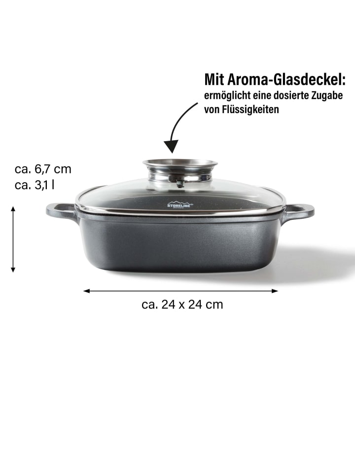 Stoneline Servierpfanne Eckig | mit Deckel in Anthrazit | 24x24cm günstig kaufen 24 x 24 cm