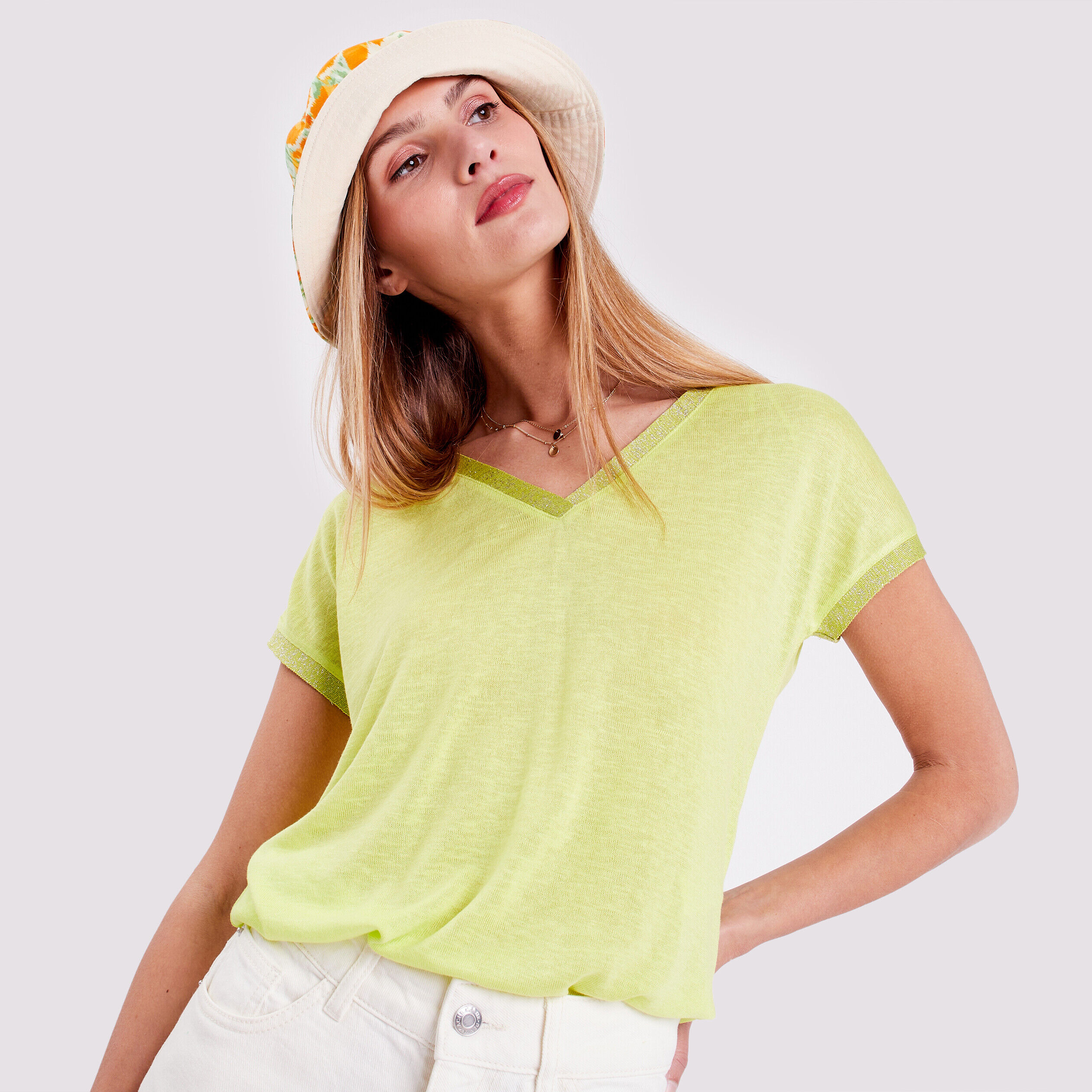 T-shirt manches courtes vert fluo femme | Cache Cache