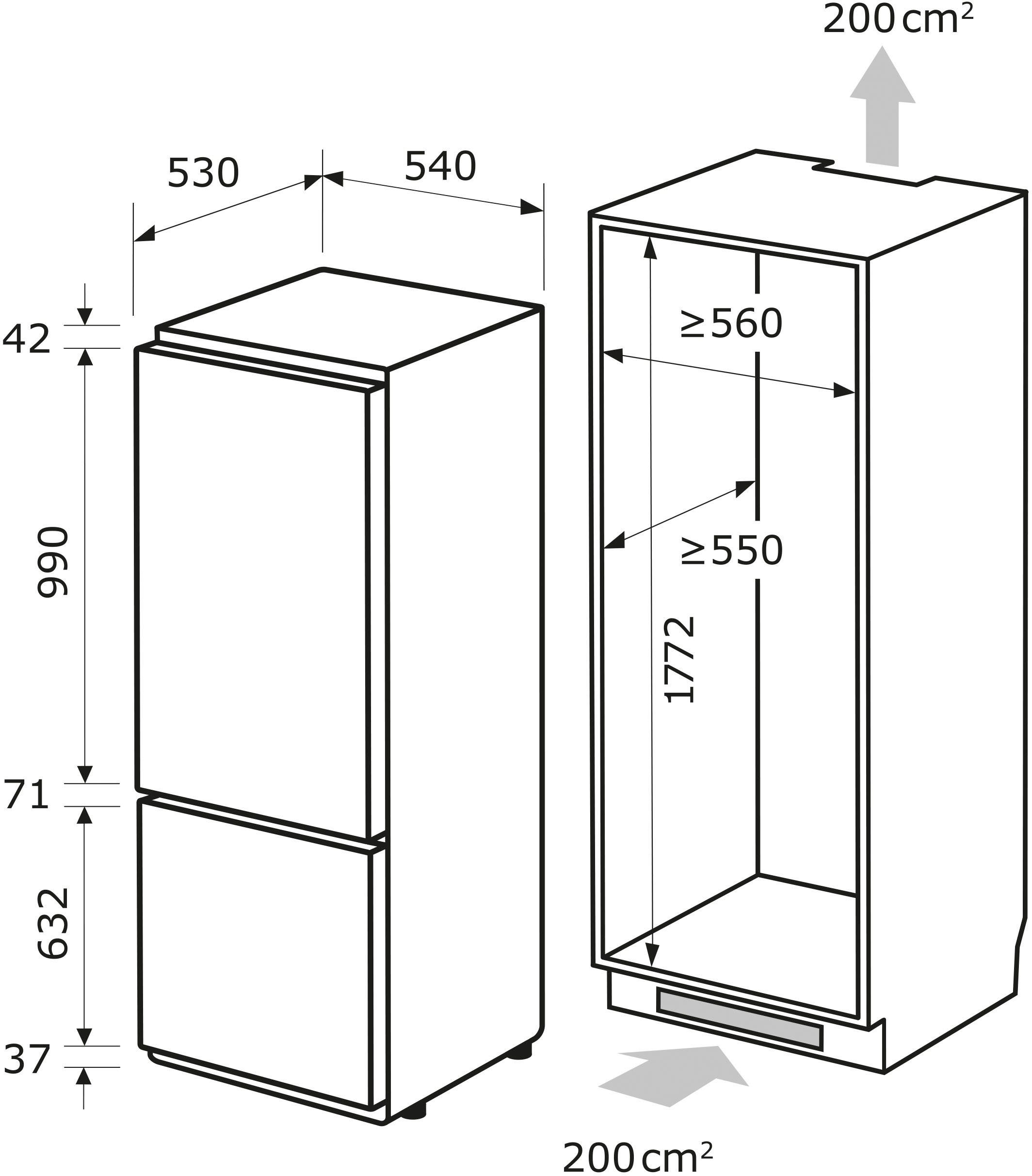 exquisit Einbaukühlgefrierkombination EKGC270-70-NF-010E, 178,2 cm hoch, 54,0 cm breit