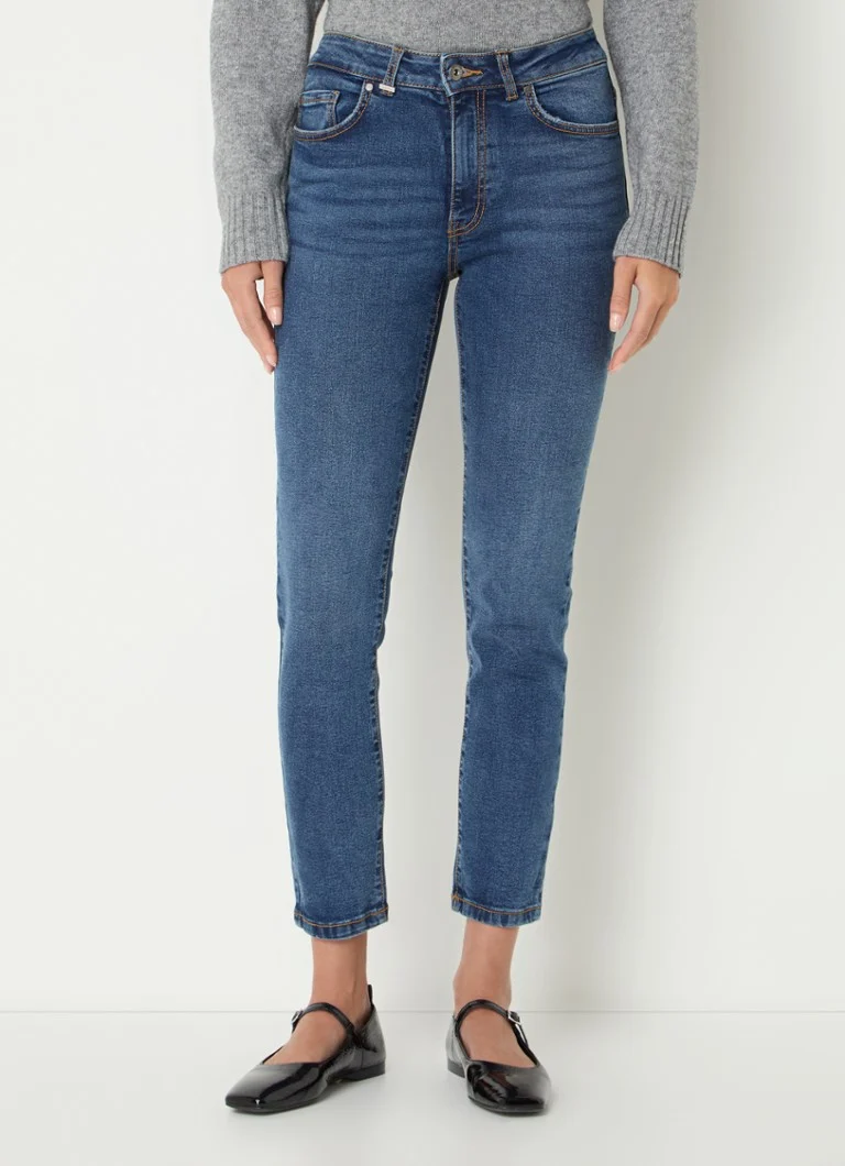 Blugi skinny Benetton cu talie înaltă, din amestec de bumbac organic, într-o nuanță medie