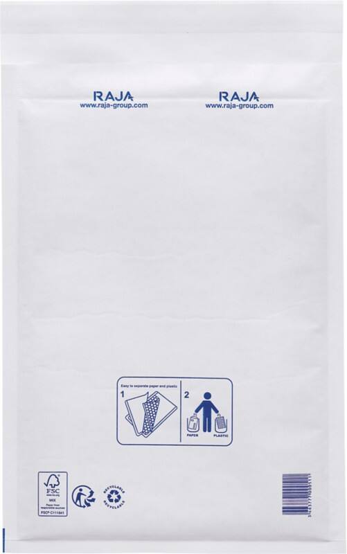 RAJA Luftpolster-Luftpolster-Versandtaschen Weiß Ohne Fenster 220 (B) x 330 (H) mm Abziehstreifen 75 g/m² Recycelt 95% 100 Stück