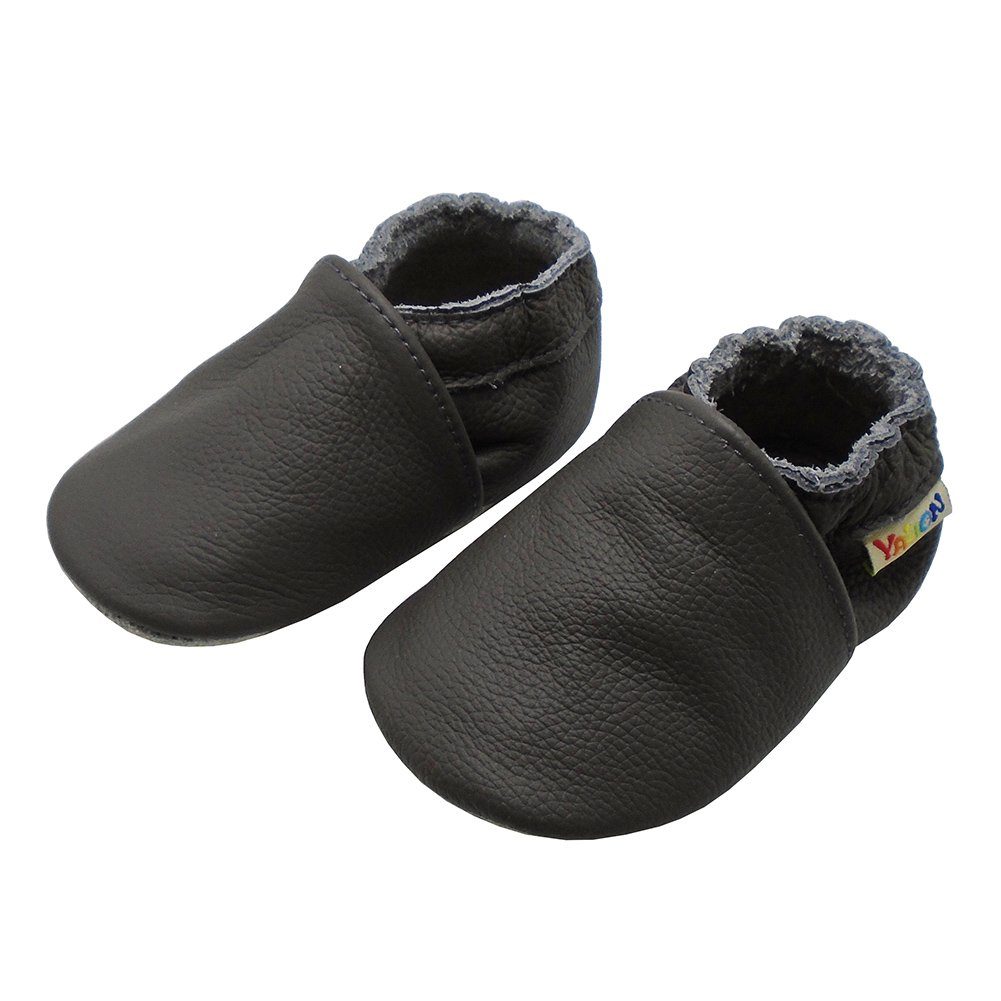 Yalion Weiche Leder Lauflernschuhe Hausschuhe Lederpuschen Grau Krabbelschuh