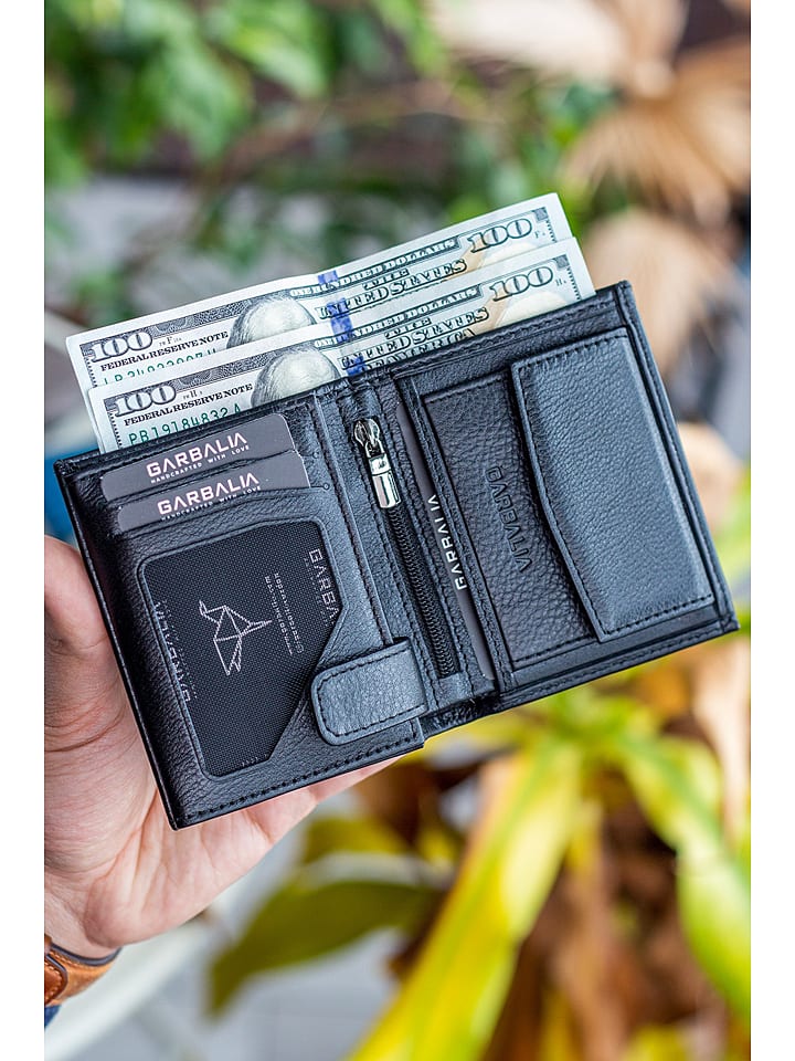 BAGmori Leder-Geldbörse in Schwarz - (B)8 x (H)10 x (T)2 cm günstig kaufen onesize