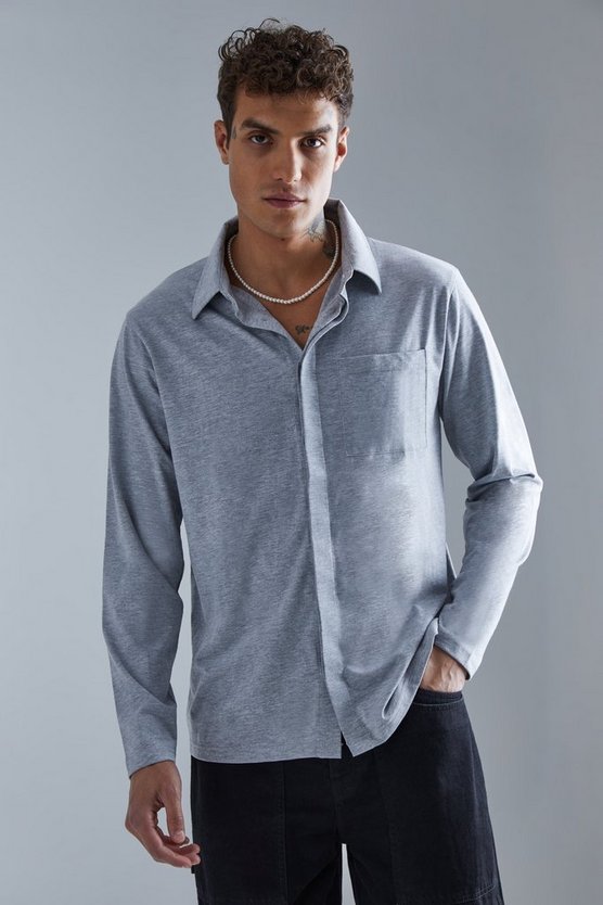 Jersey-Overshirt mit verdeckter Knopfleiste