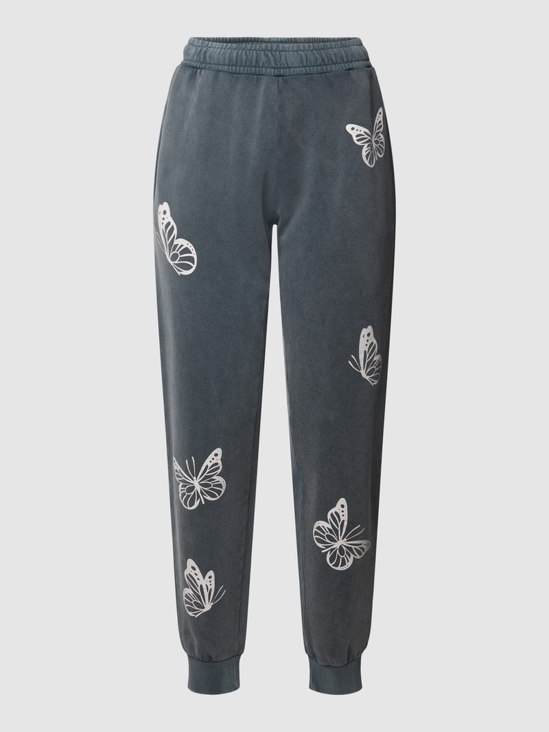 Sweatpants mit Motiv-Print in anthrazit