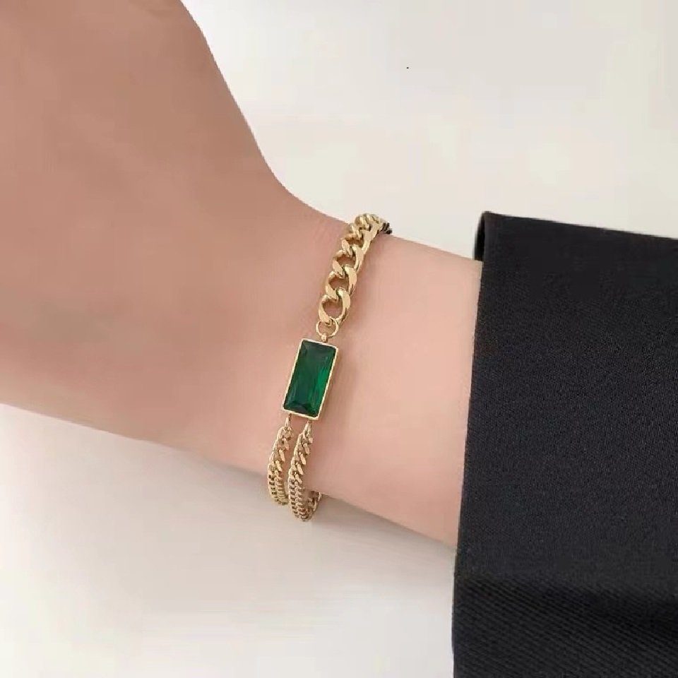ENGELSINN Goldarmband ENGELSINN Armreif Armband Kettenarmband Gold mit grünem Stein (1-tlg), Bestseller inkl. Geschenkbox