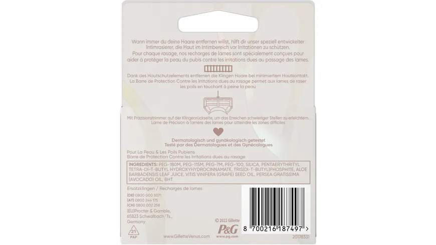 Gillette Venus Klingen Satin Care Intimrasur